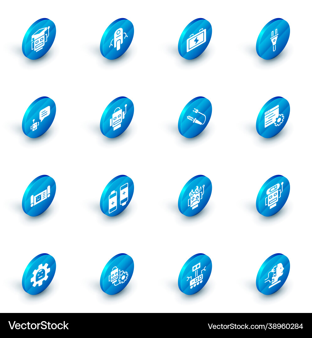 Set robot battery electric plug bot blueprint Set robot battery electric plug bot blueprint vector image