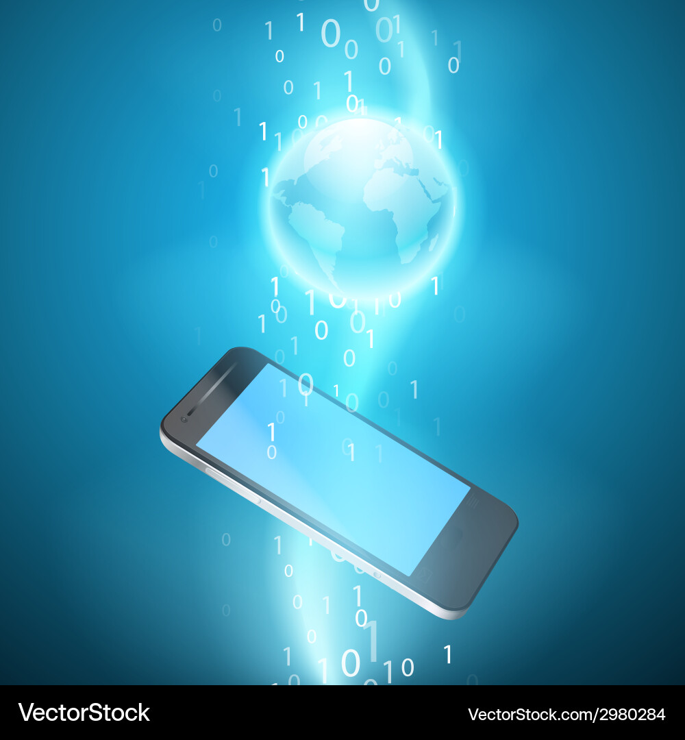Stream of binary code with mobile phone Vector Image