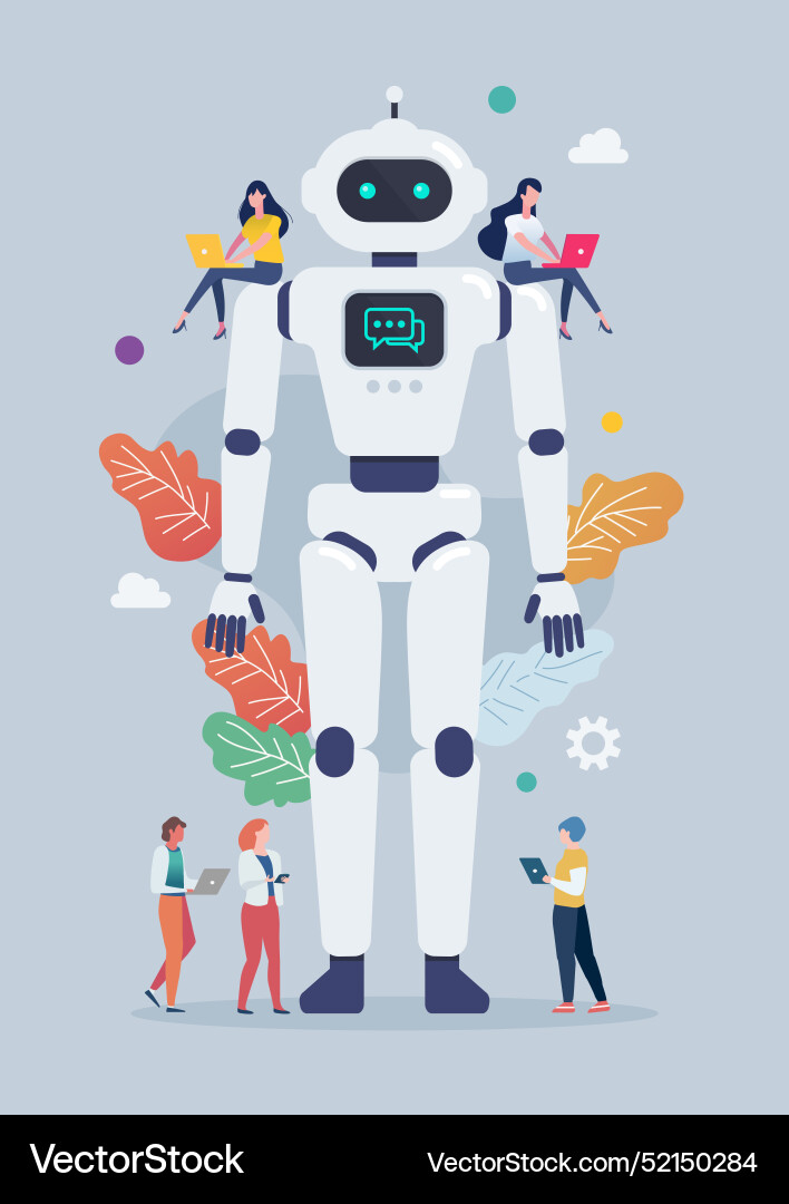 Tiny people with android robot Tiny people with android robot vector image