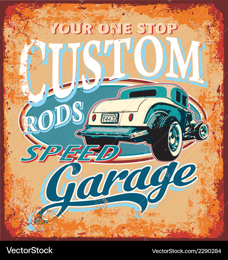 Vintage Hot Rod Garage Vector Image