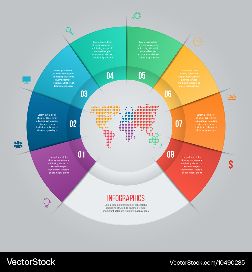 8 Part Pie Chart with World Map vector image