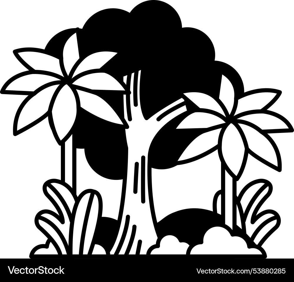 A tree with leaves and trunk is surrounded Vector Image