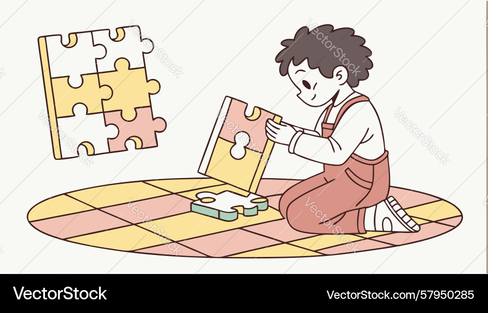 Child Playing with Puzzle - Learning Game Vector Image