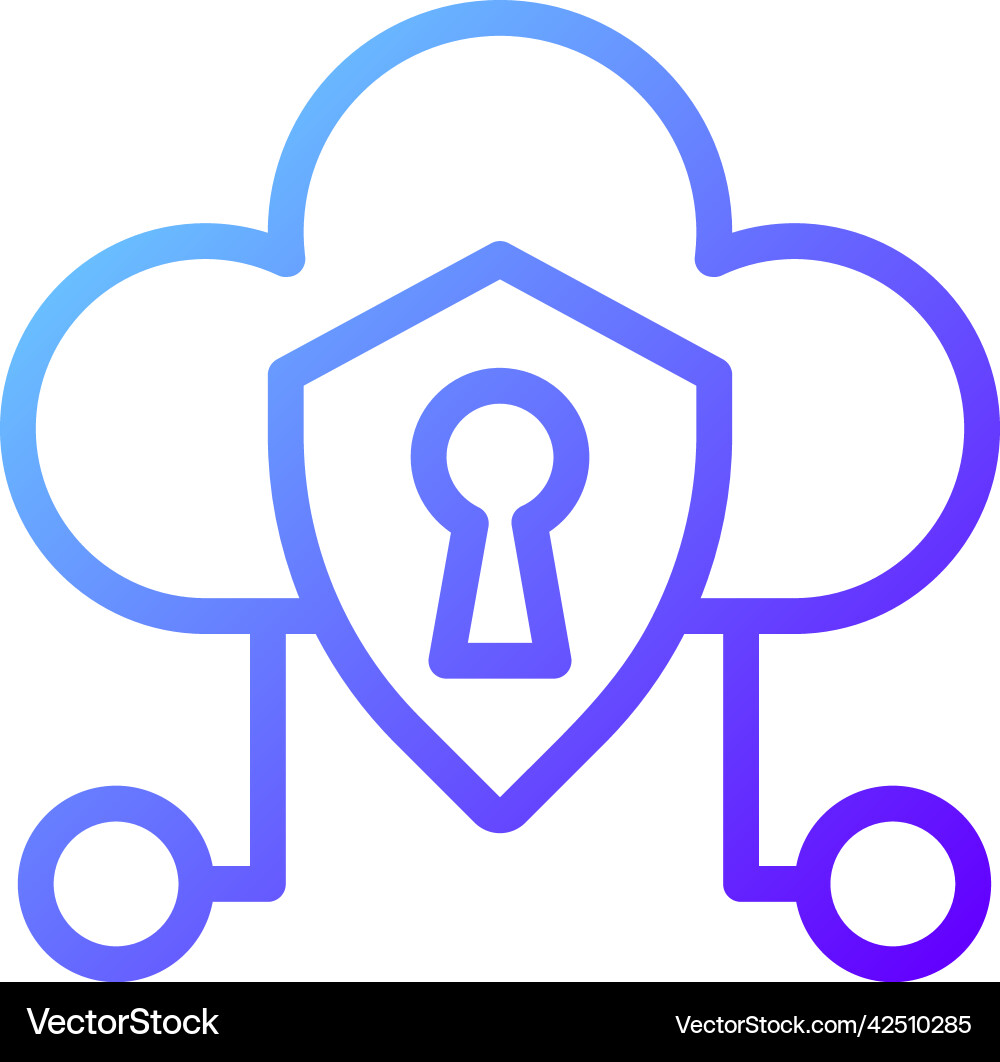Cloud security pixel perfect gradient linear icon Cloud security pixel perfect gradient linear icon vector image
