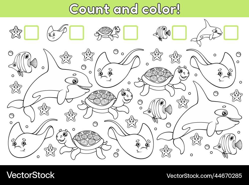 Count and color math game sea animals-5 Count and color math game sea animals-5 vector image