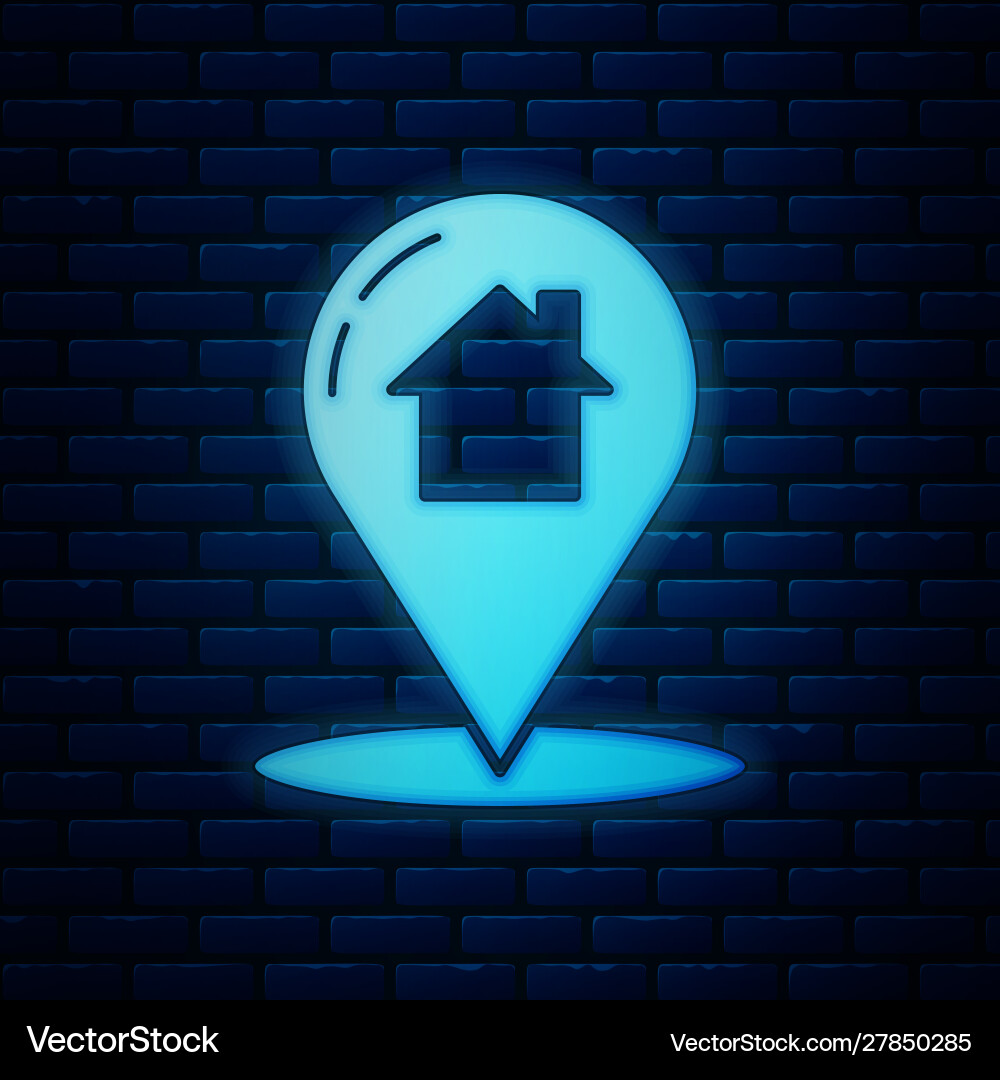 Glowing neon map pointer with house icon isolated Glowing neon map pointer with house icon isolated vector image