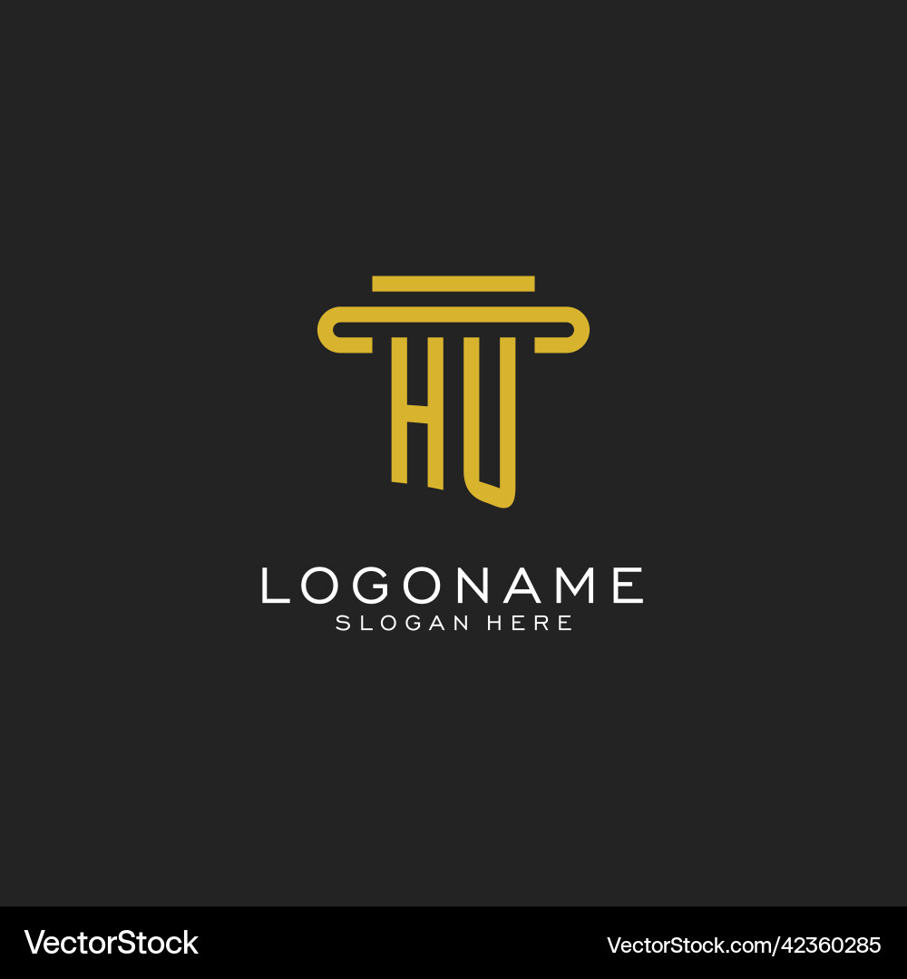 Hu initial logo with simple pillar style design Hu initial logo with simple pillar style design Vector Image