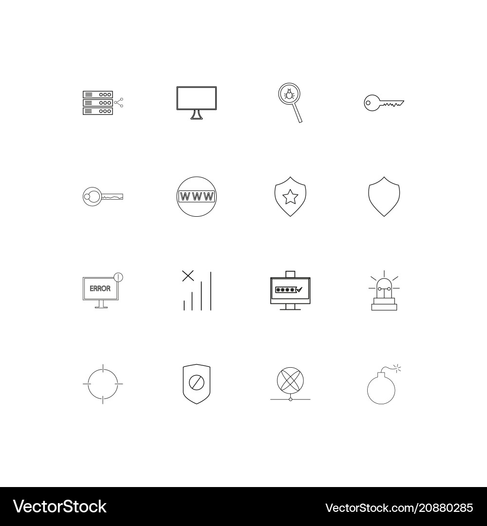 Internet security linear thin icons set outlined vector image