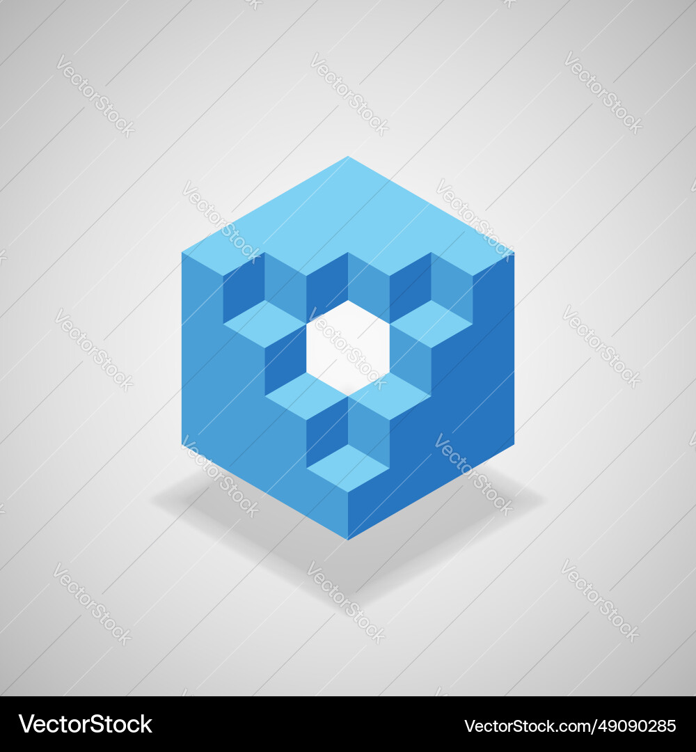 Isometric view of cube with missing parts Isometric view of cube with missing parts vector image