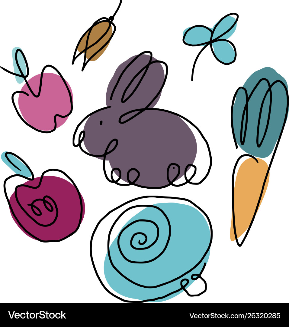 Rabbit and cabbage line shapes Vector Image