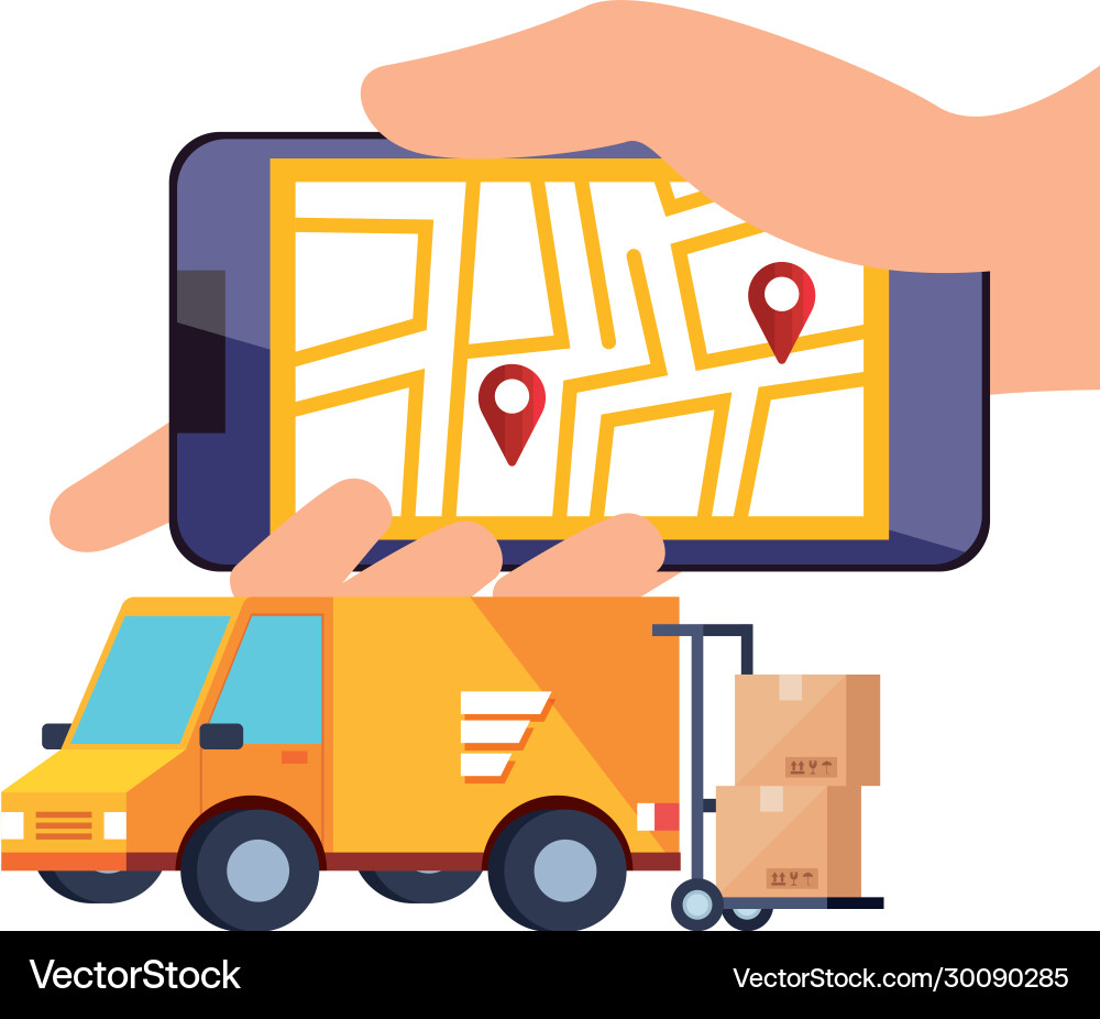 Smartphone with app logistic service and icons Smartphone with app logistic service and icons vector image