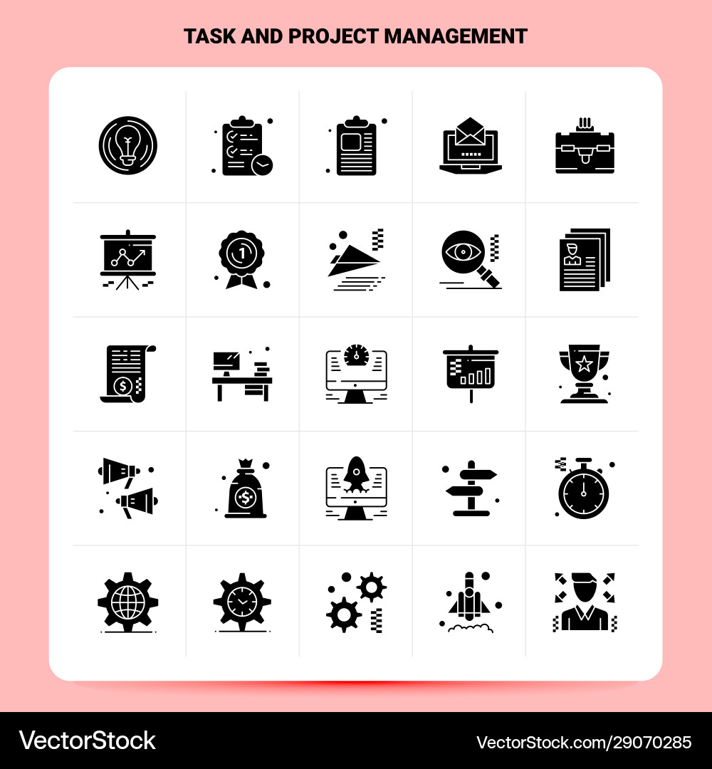 Solid 25 task and project management icon set Solid 25 task and project management icon set vector image