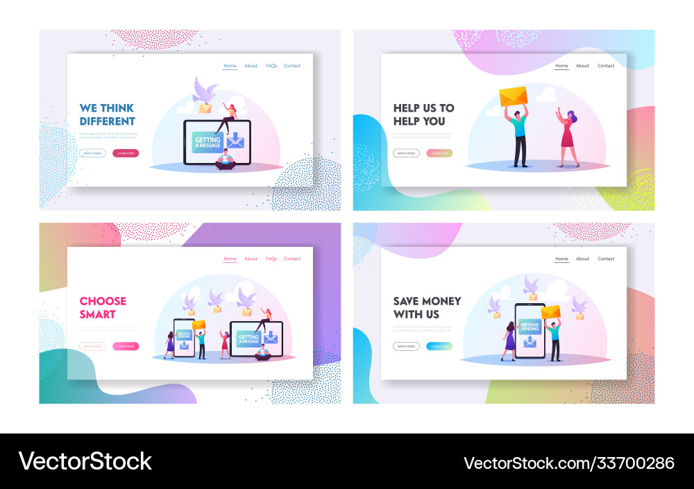 Characters sending messages landing page template Vector Image