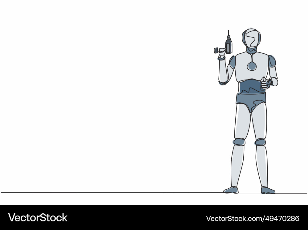 Continuous one line drawing robot worker holding Continuous one line drawing robot worker holding Vector Image