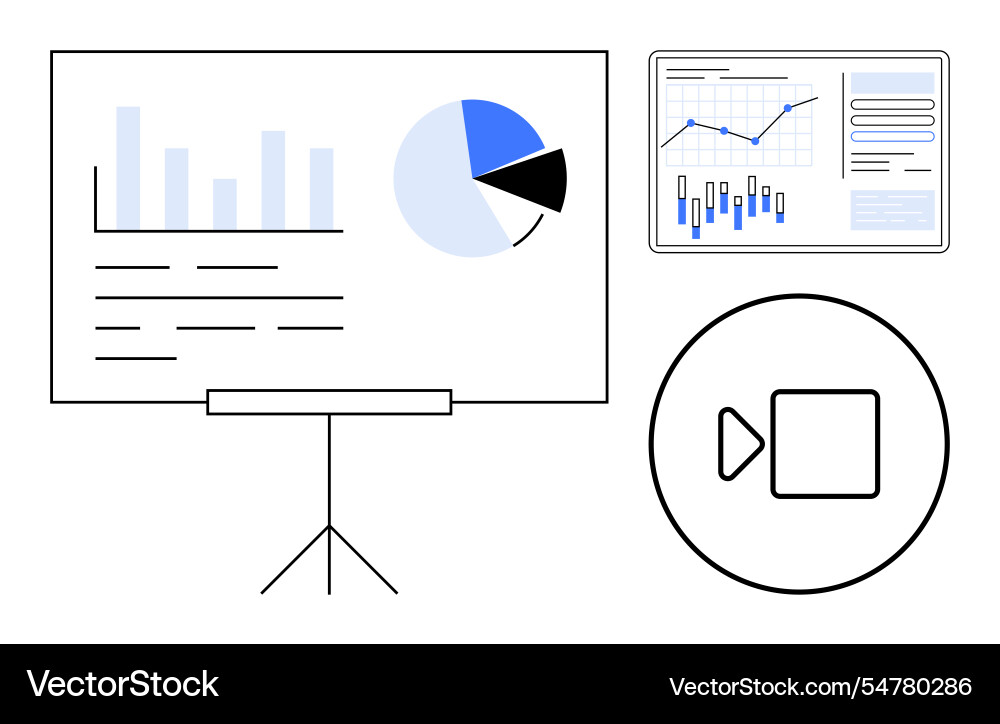 Data presentation with charts and graphs on screen Vector Image