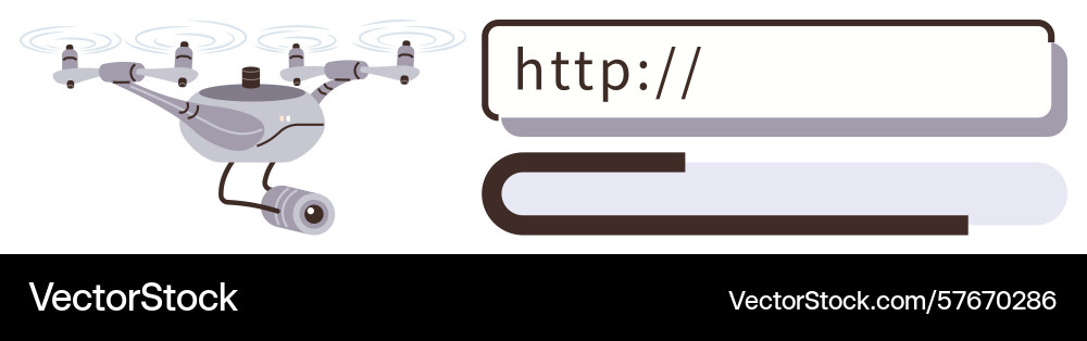 Drone with camera hovering near url address bar Drone with camera hovering near url address bar vector image