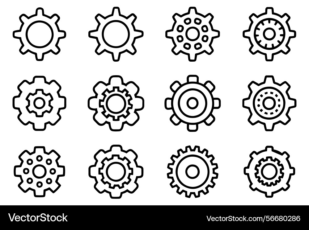 Gears setting icon set editable stroke outline Gears setting icon set editable stroke outline vector image