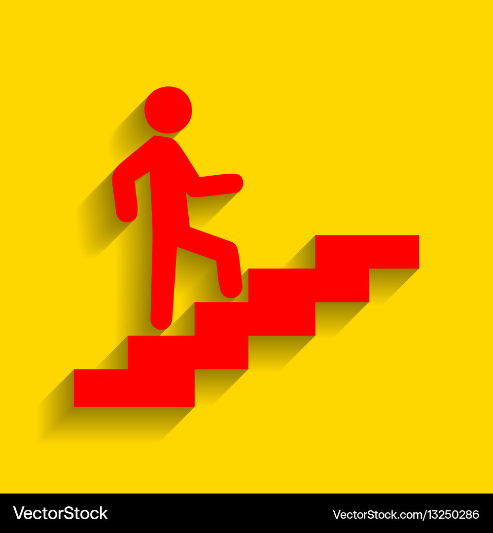 Man on stairs going up red icon with soft Vector Image