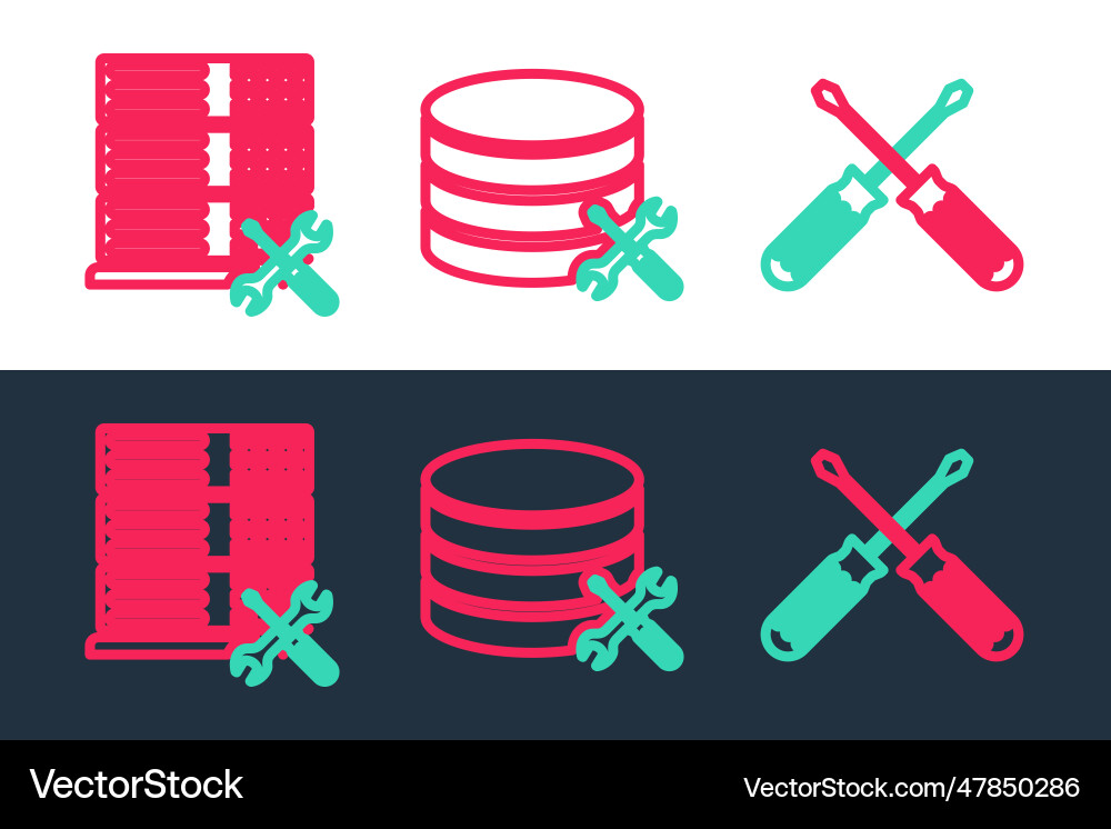 Set line crossed screwdrivers database server Set line crossed screwdrivers database server Vector Image