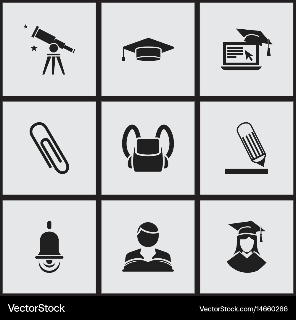 Set of 9 editable university icons includes vector image