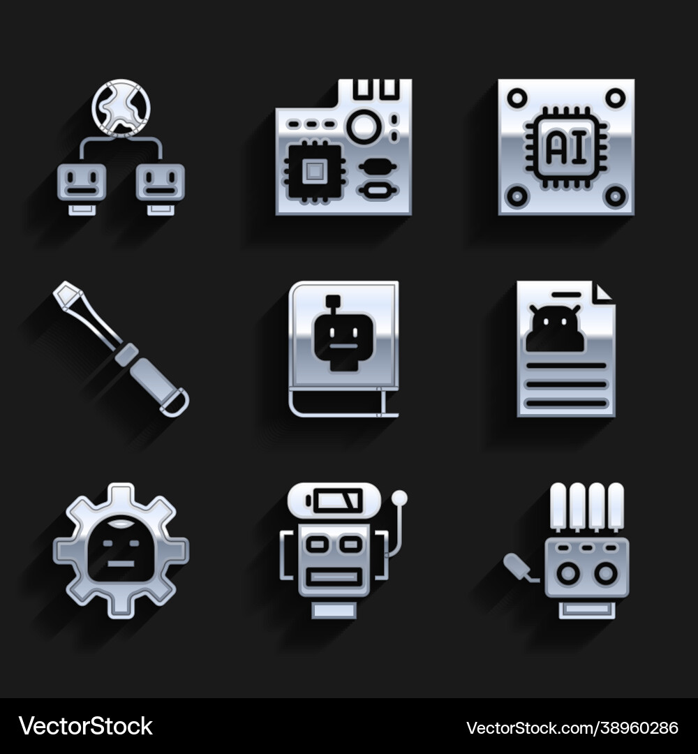 Set user manual robot low battery charge Set user manual robot low battery charge Vector Image