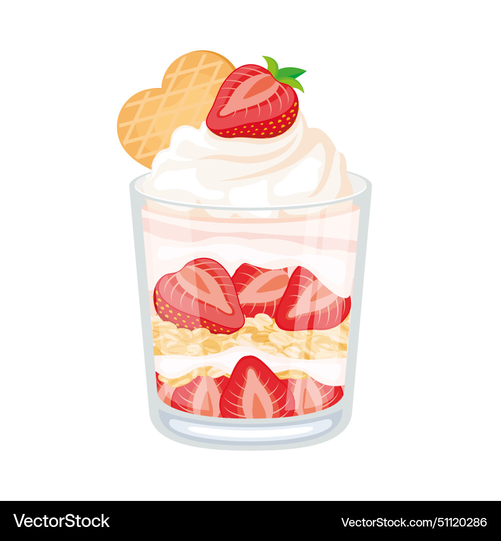 Strawberry parfait with yogurt and granola icon vector image