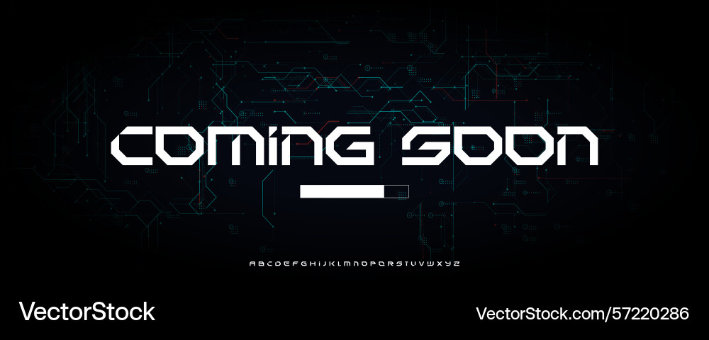 Techno coming soon typography with digital loading Techno coming soon typography with digital loading vector image