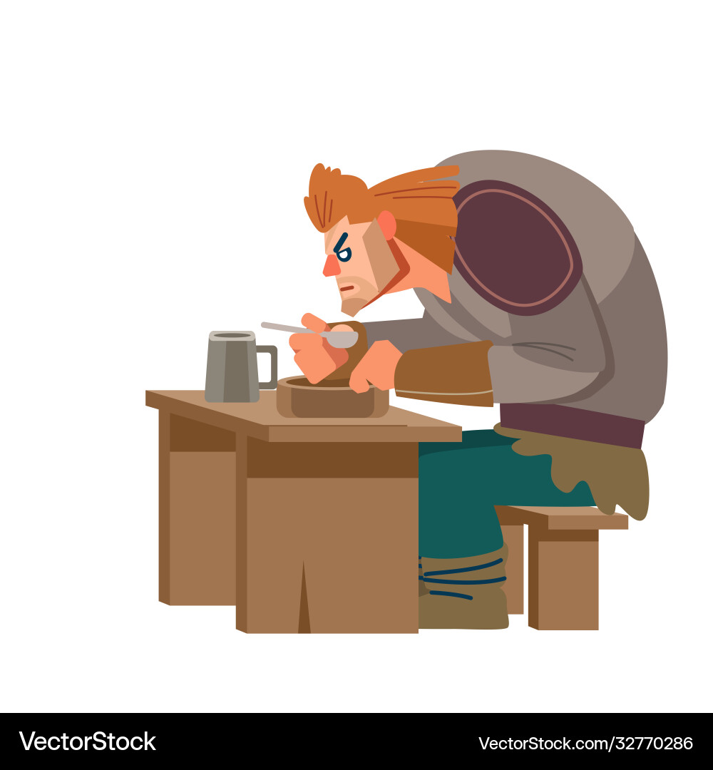 Viking character warrior eating and drinking Viking character warrior eating and drinking vector image