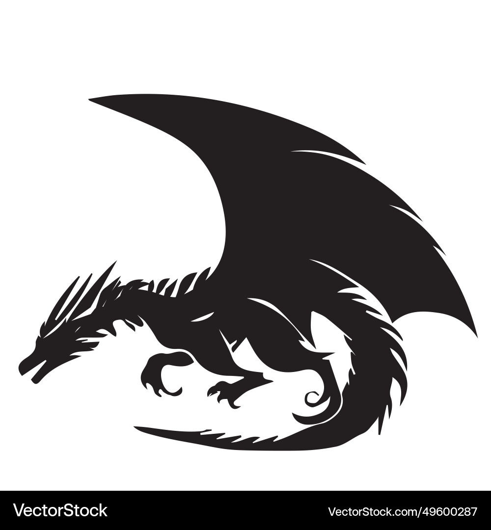 Black silhouette of a dragon on white Black silhouette of a dragon on white vector image