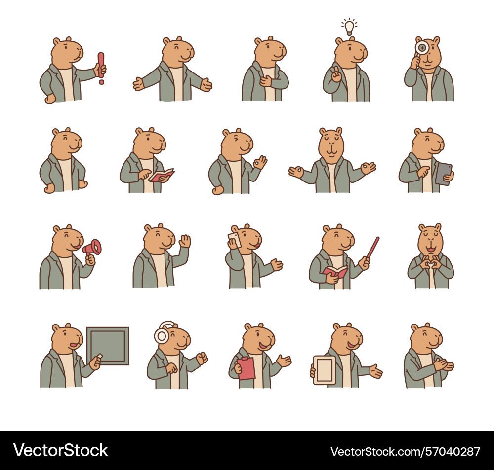 Capybara guide character set Capybara guide character set vector image