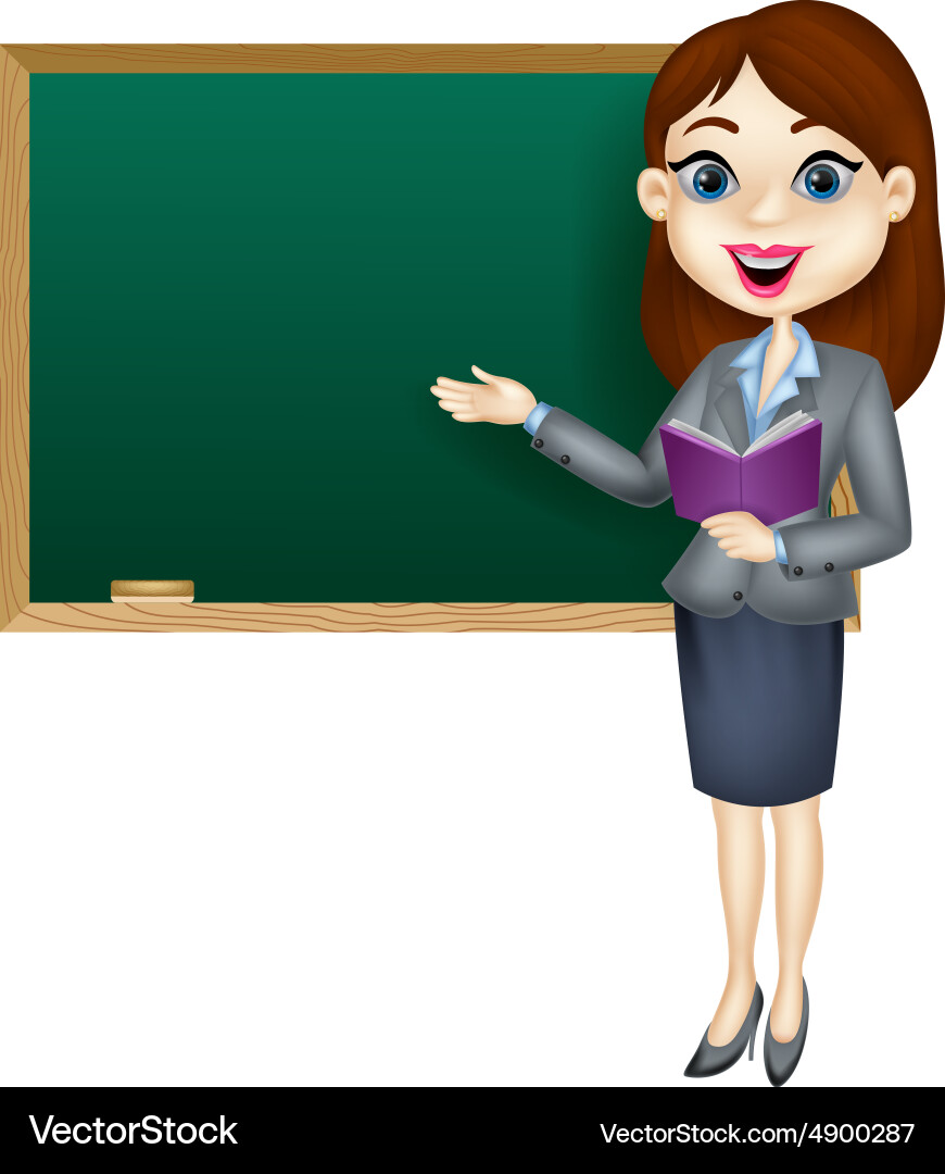 Cartoon female teacher standing next to a blackboa vector image