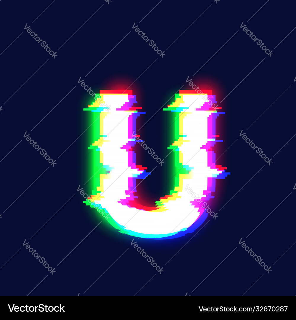 Glitch Font Character U - Distorted Vector Image