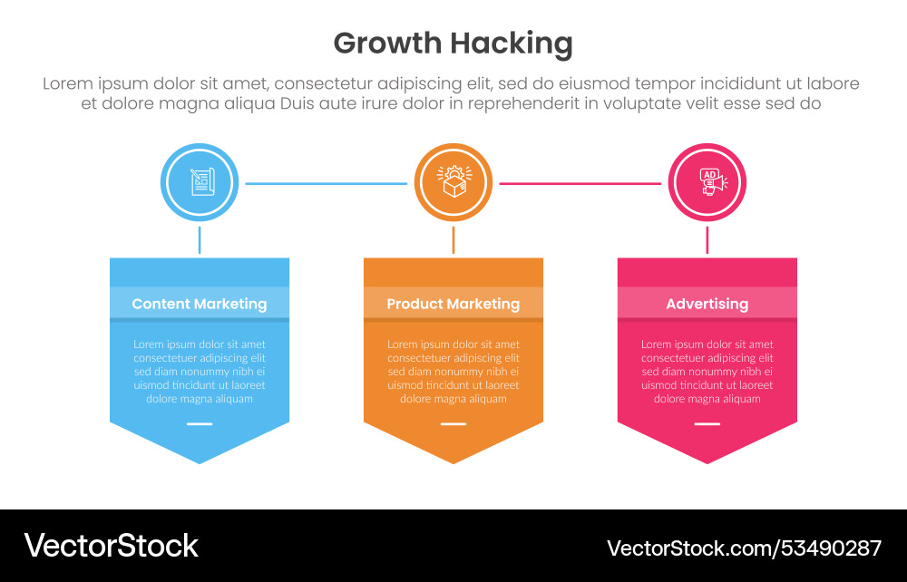 Growth hacking infographic 3 point with badge box Growth hacking infographic 3 point with badge box vector image