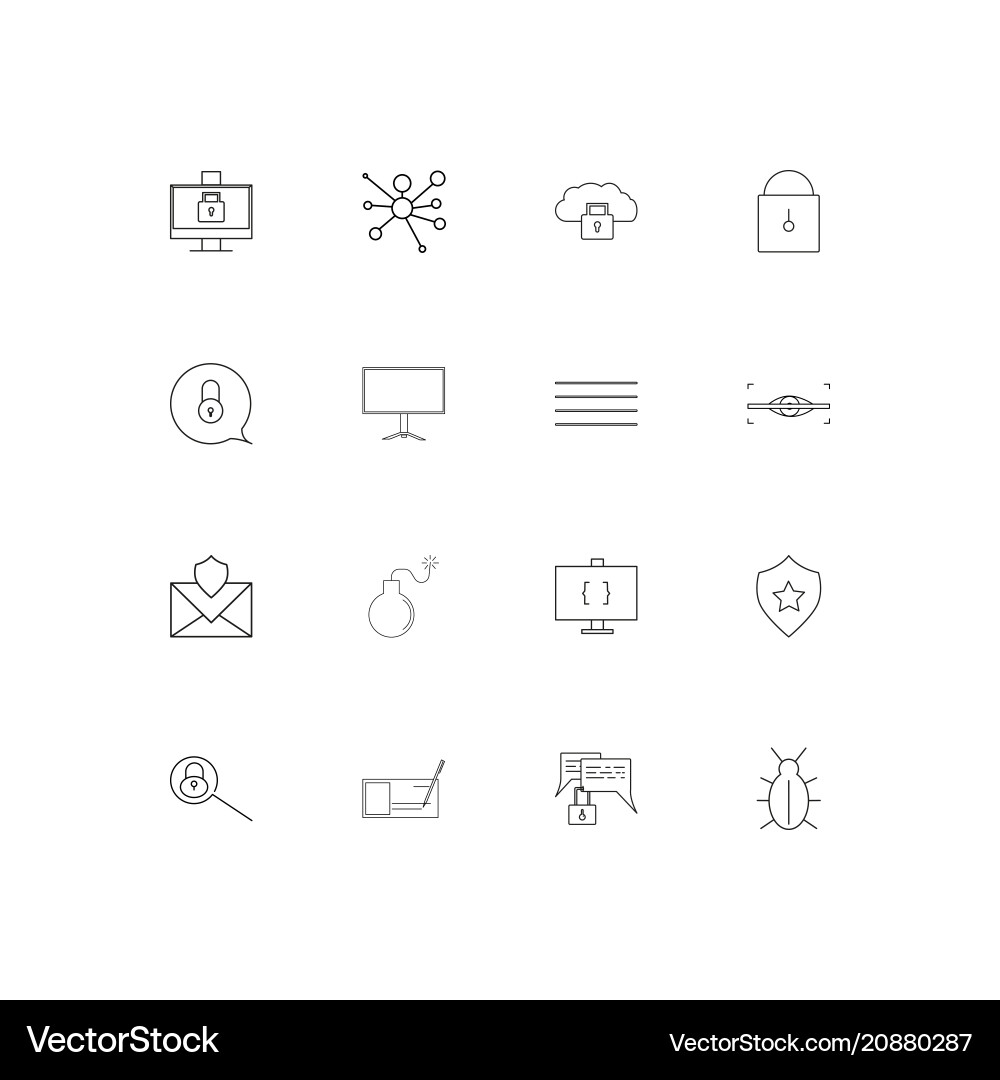 Internet security linear thin icons set outlined vector image
