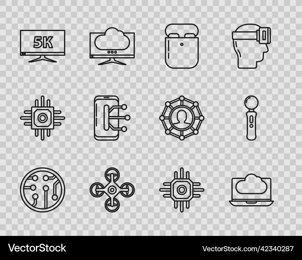 Set line processor cloud technology data transfer Set line processor cloud technology data transfer vector image