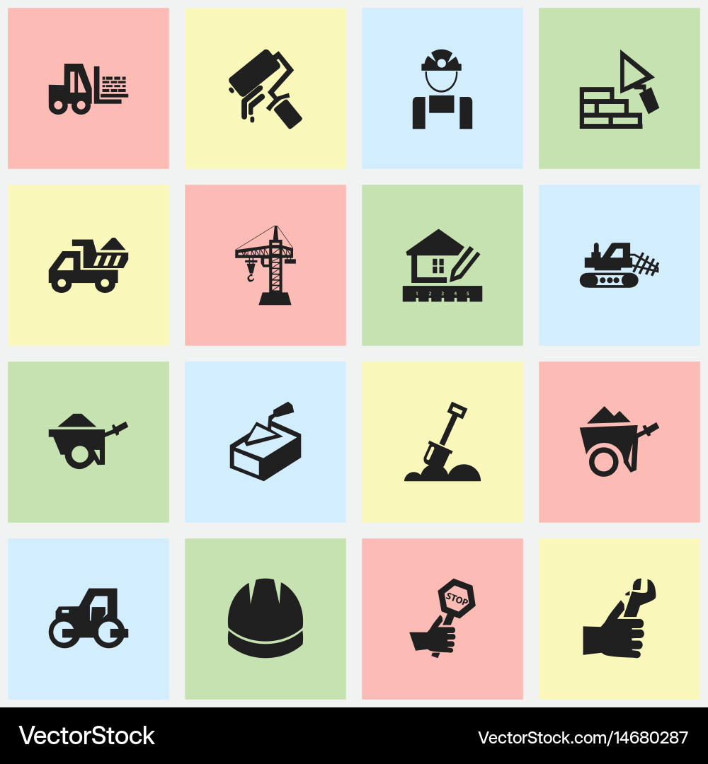 Set of 16 editable building icons includes vector image