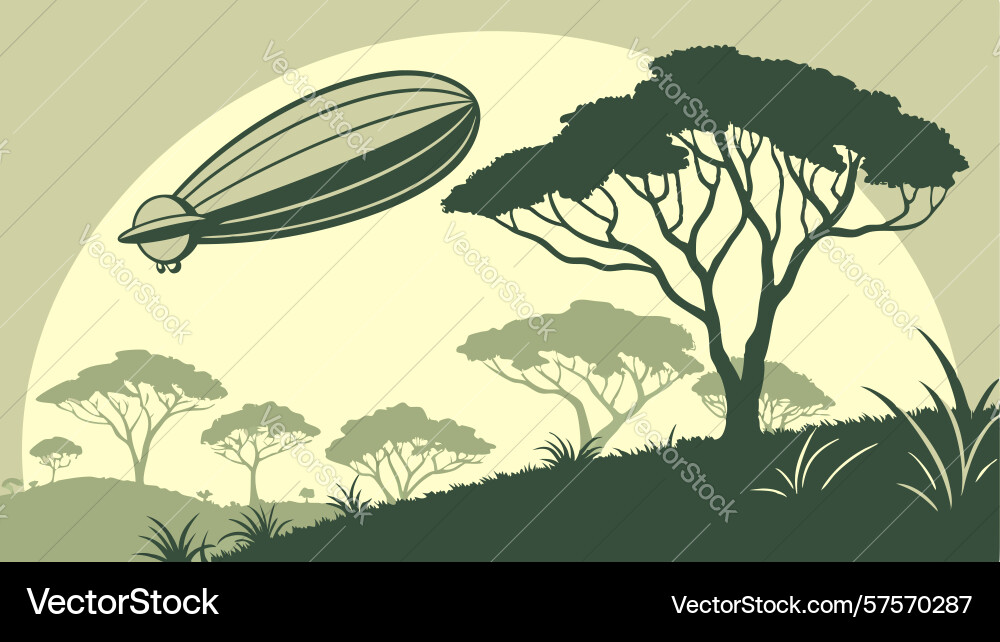 Zeppelin over sparse trees in abstract landscape Vector Image