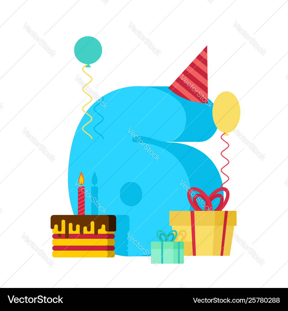 6 year happy birthday greeting card 6th 6 year happy birthday greeting card 6th vector image
