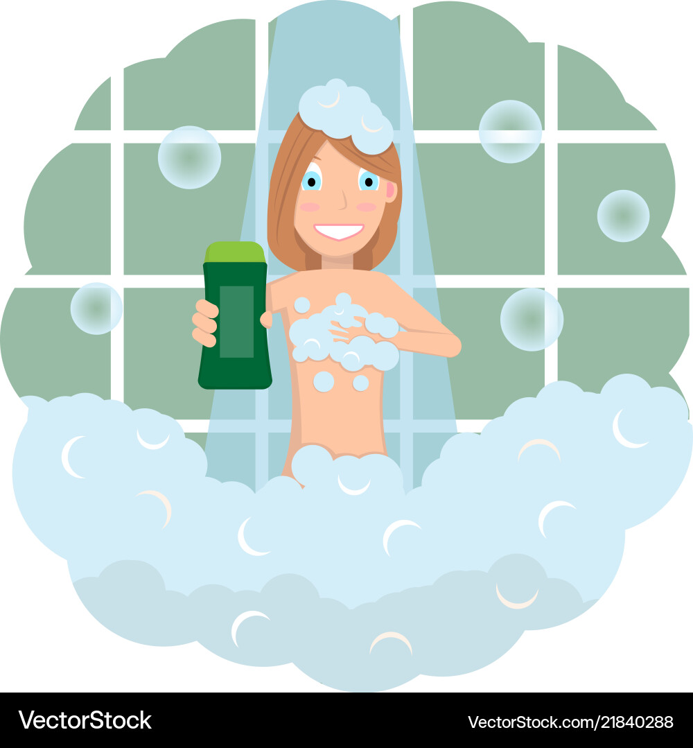 A naked girl in the shower advertises new shampo A naked girl in the shower advertises new shampo vector image