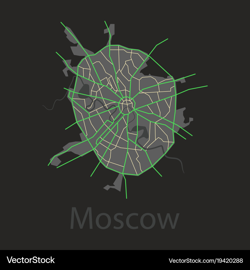 Flat color map of moscow all objects are located vector image