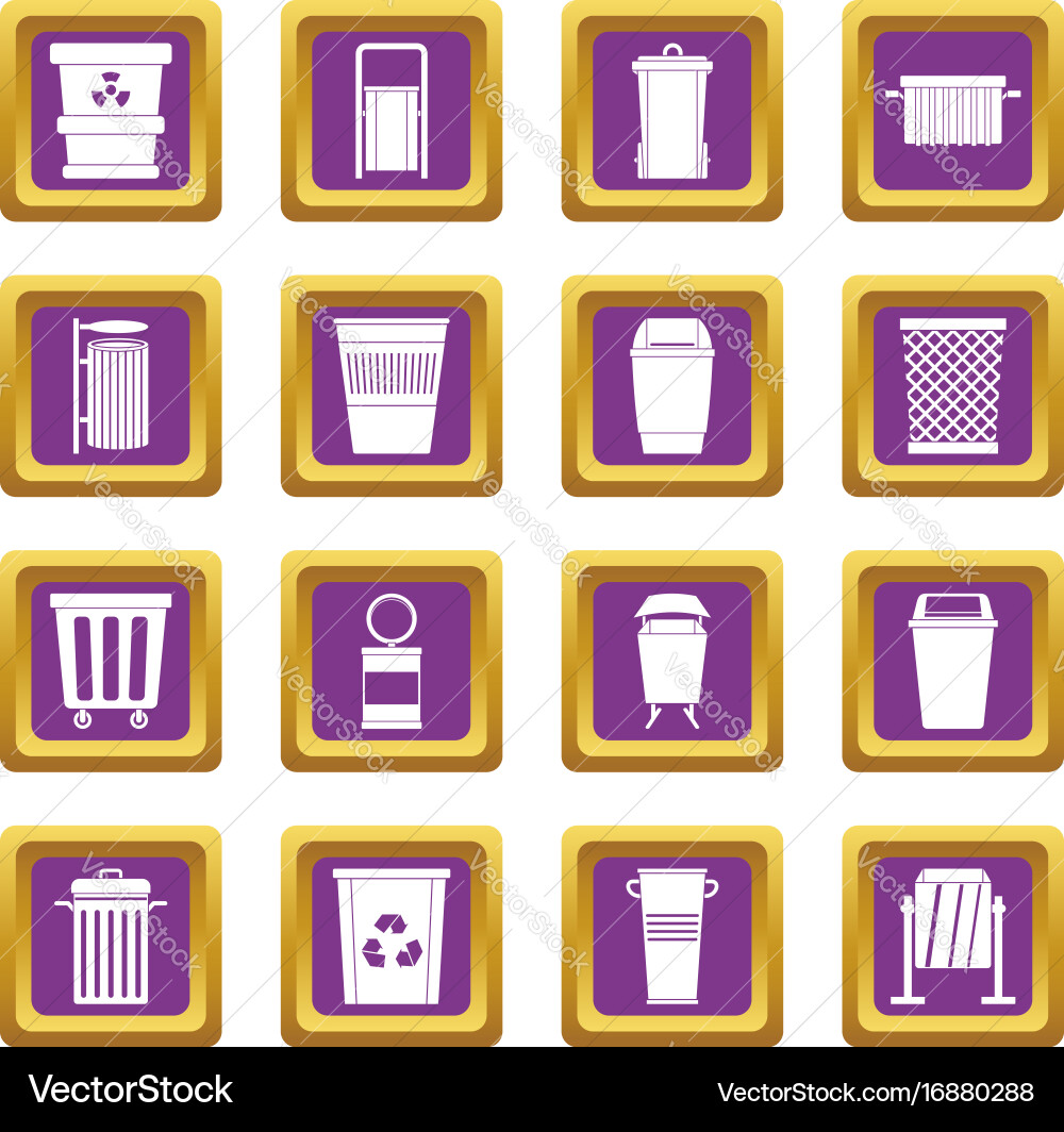 Garbage container icons set purple Vector Image