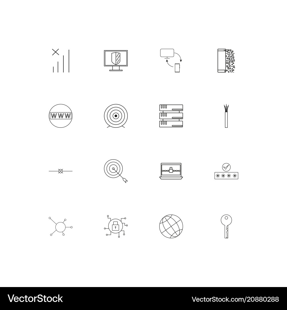 Internet security linear thin icons set outlined vector image