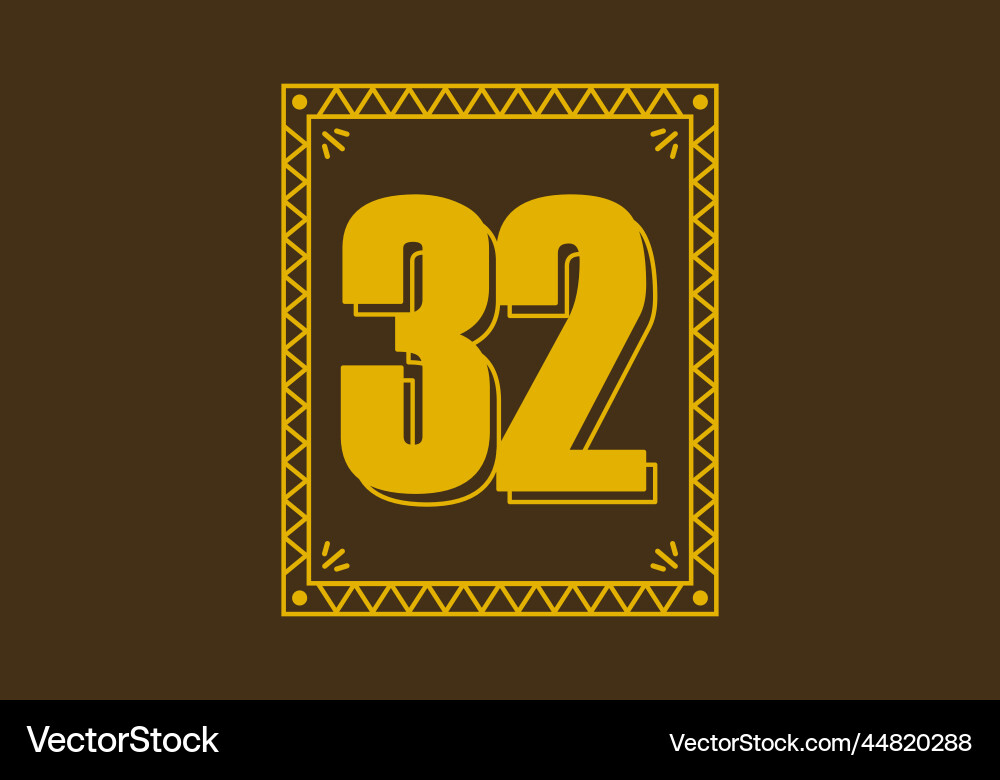 Number 32 in retro rectangle frame Number 32 in retro rectangle frame vector image