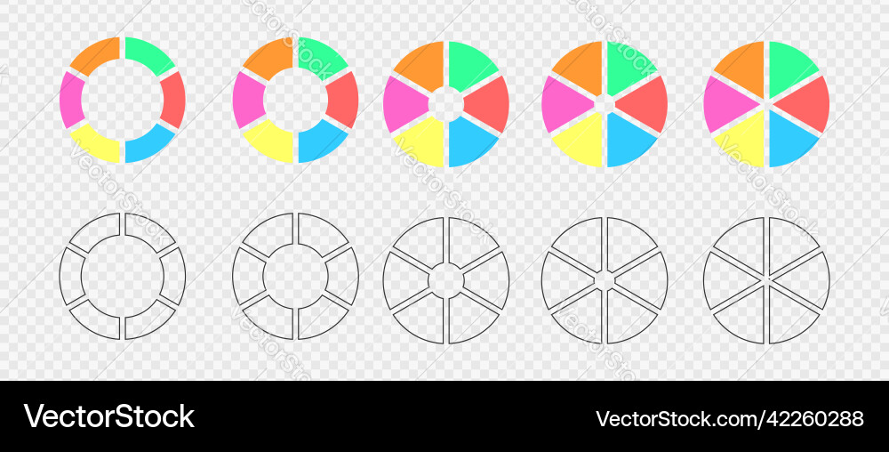 Set of donut charts segmented on 6 equal parts Set of donut charts segmented on 6 equal parts vector image