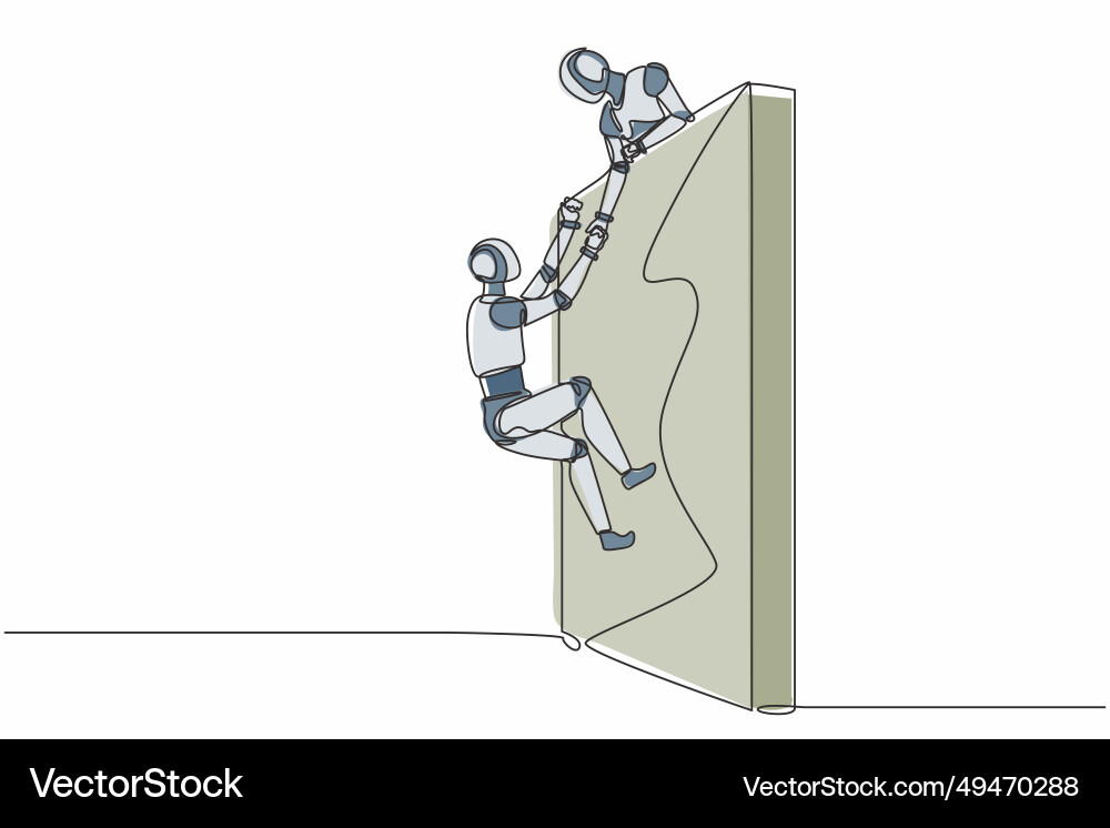 Single continuous line drawing robot helping Single continuous line drawing robot helping vector image
