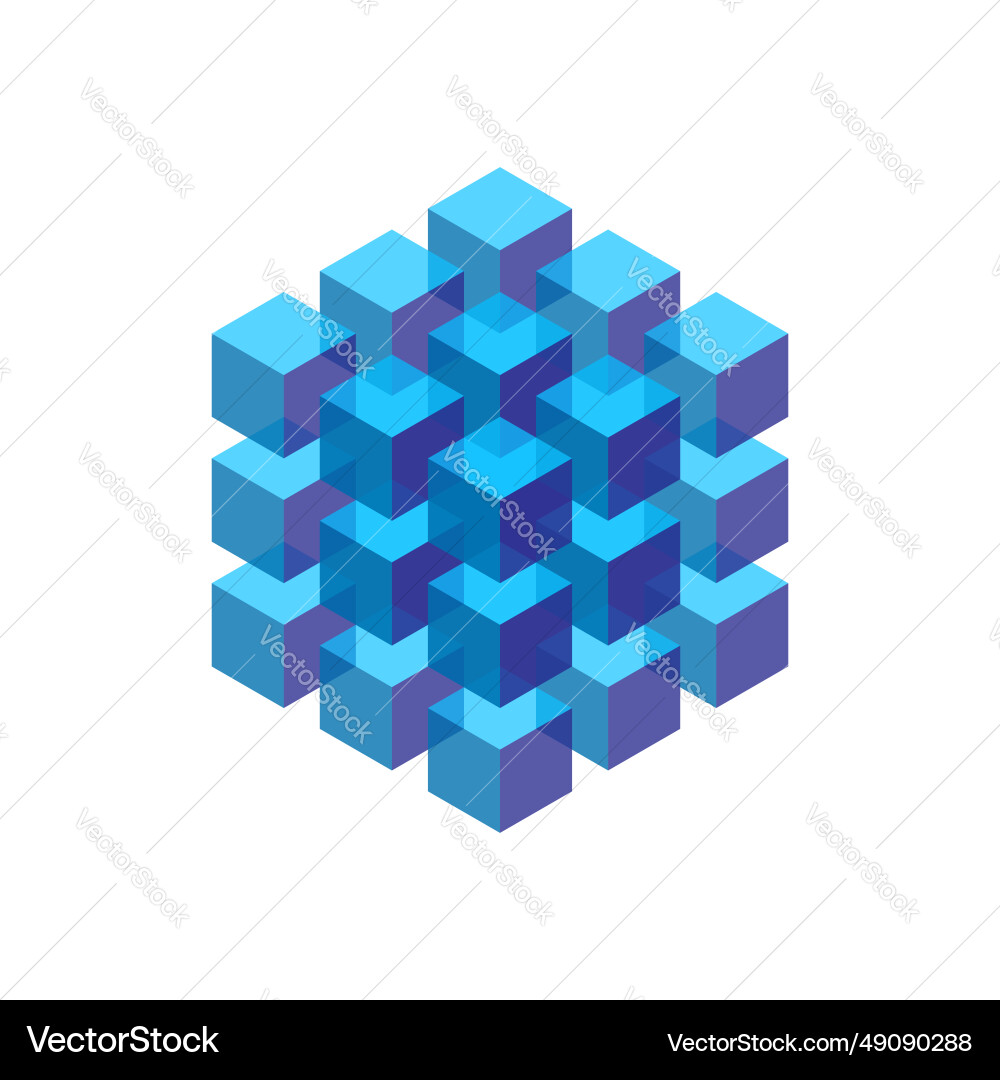Transparent isometric cubes stacked in a block Transparent isometric cubes stacked in a block vector image