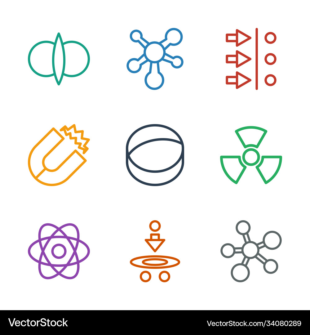 9 Physik-Icons Lizenzfreies Vektorbild - VectorStock
