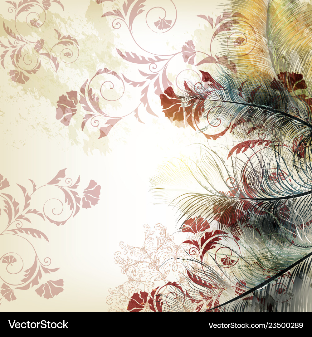Background with bird feathers in realistic style vector image