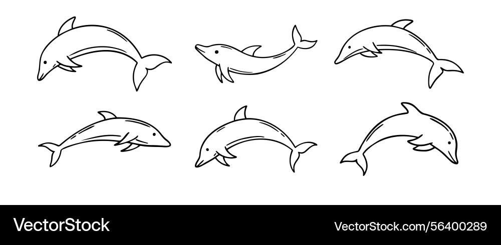 Dolphin doodle hand drawn icon set outline Dolphin doodle hand drawn icon set outline Vector Image