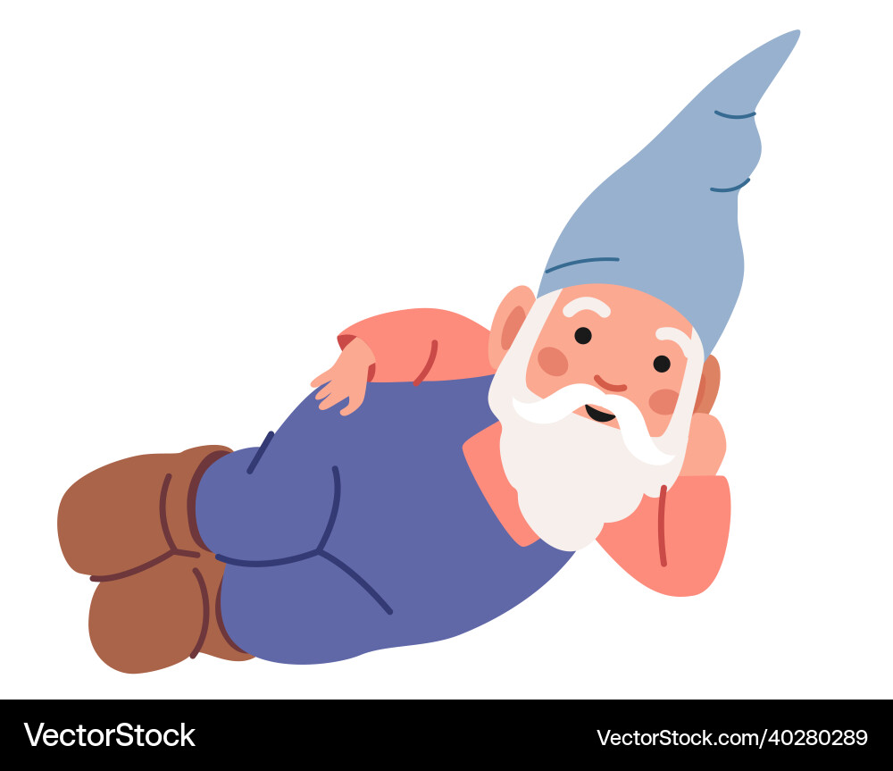 Funny Garden Gnome Lying Down Vector Image